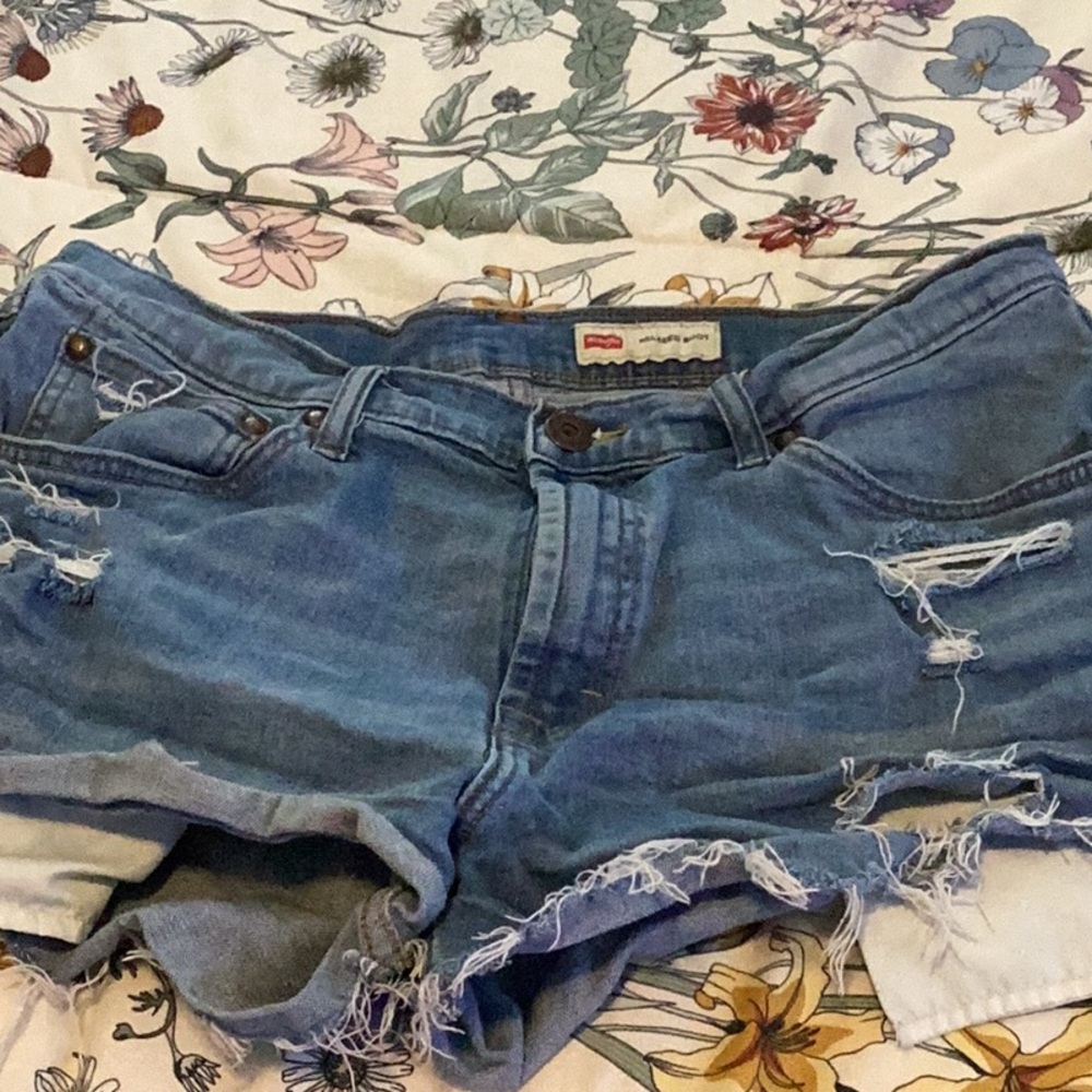 WRANGLER Blue Ripped Denim Shorts